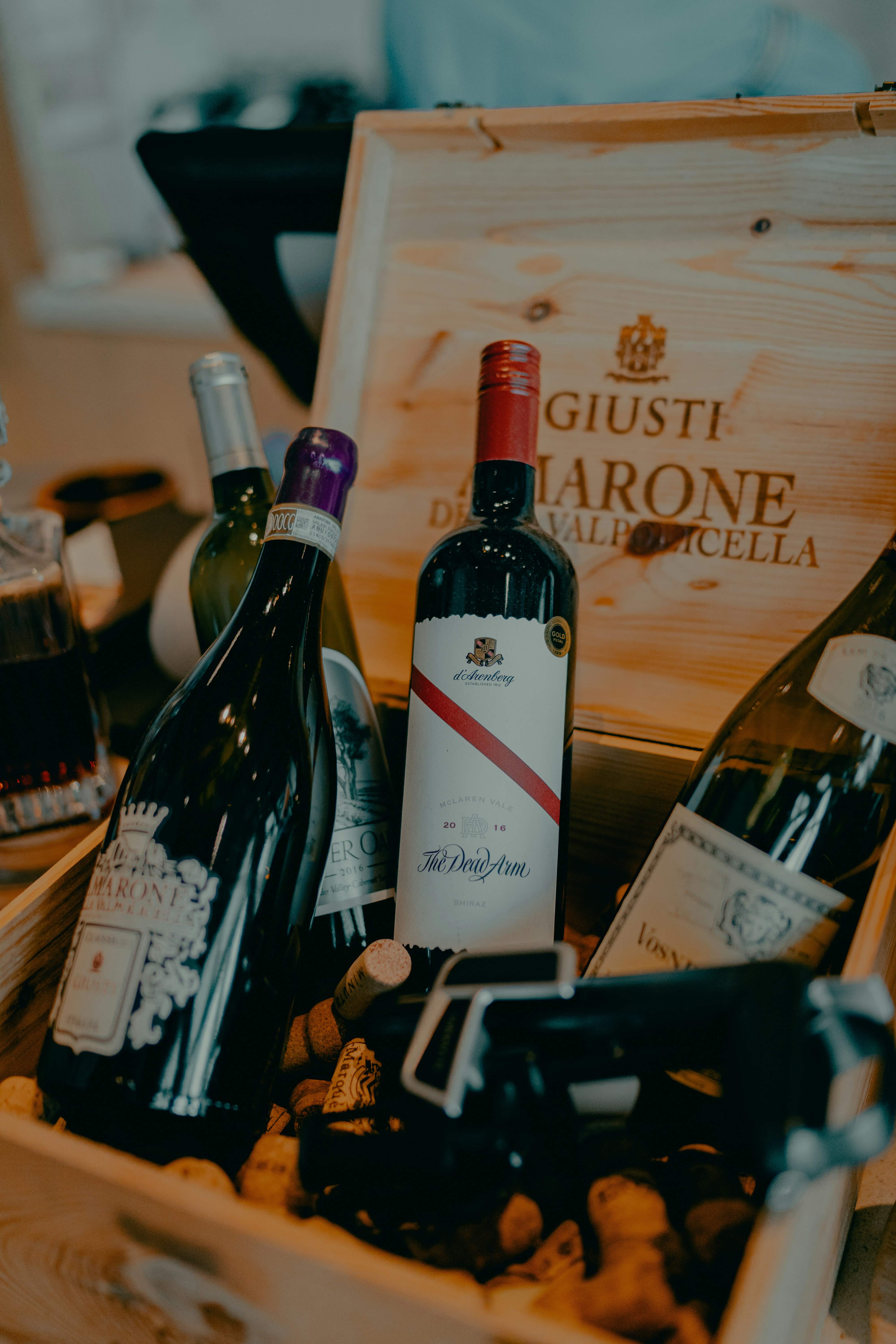 Bottle of expensive fine wine in luxury cellar